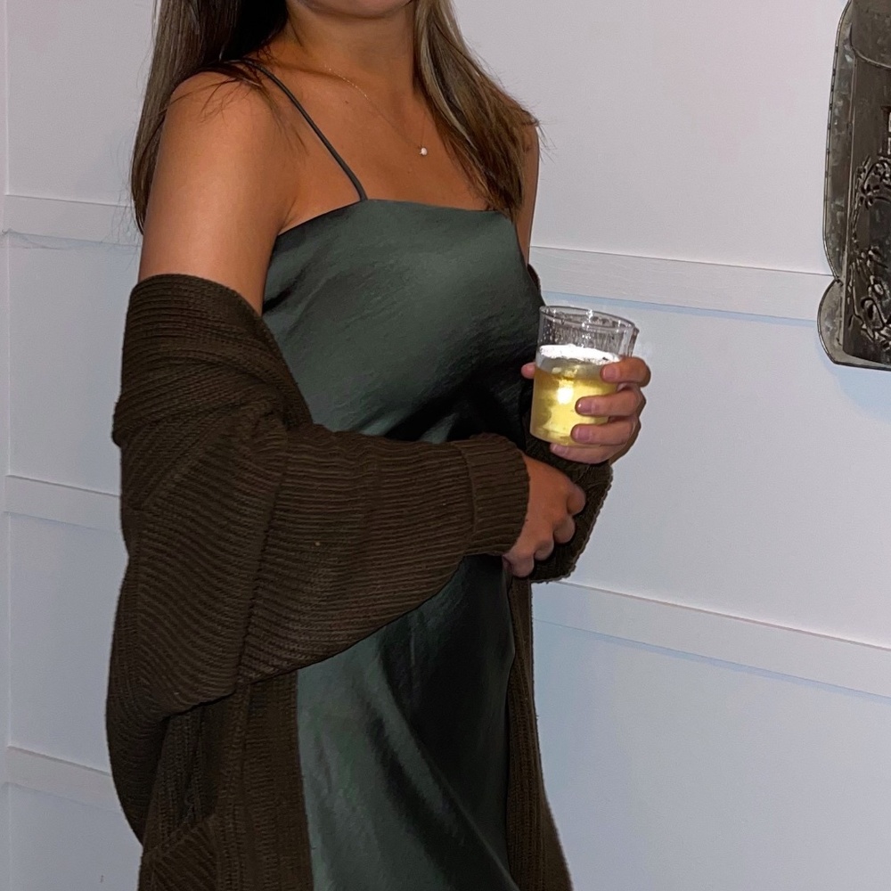 Green Satin Midi Dress